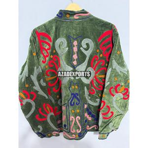 Women's <b>Velvet</b> Knitted Woven Embroidered Turn-down Collar Blazer Full Sleeve Autumn <b>Jacket</b> - Product Image 6