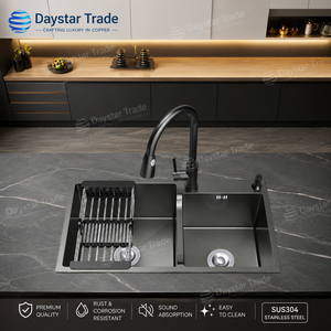 Daystar Tarde Modern Double Bowl Undermount Kitchen Sink Two Hole <b>Brushed</b> Finish Eco-Friendly SUS304 Stainless Steel Easy Clean - Product Image 5