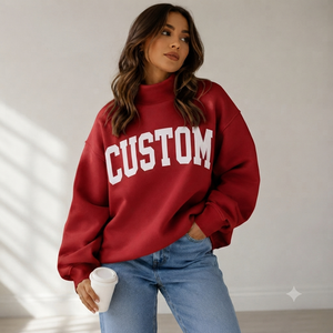 Custom Logo Women Oversized Mockneck <b>Sweatshirt</b> <b>Vintage</b> Washed Cotton Relaxed Streetwear Blank Apparel - Product Image 1