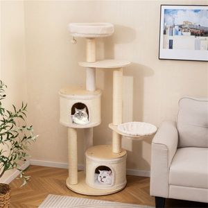 60-Inch Tall Wooden <b>Cat</b> Tree <b>Tower</b> with Multi-Level Condos and Sisal <b>Scratching</b> Posts for Indoor <b>Cats</b> Natural Looking - Product Image 6