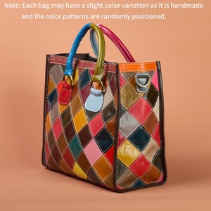 Sac fourre-tout Ando en cuir de vachette véritable pour femme, patchwork multicolore en diamant, sac à main à poignée supérieure et bandoulière - Product Image 4