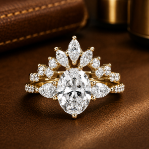 Luxury Curved Dual Band 14K <b>Solid</b> Gold Oval Cut Lab Grown Diamond IGI Certified Engagement Ring Bridal Wedding Jewelry Wholesale - Product Image 1