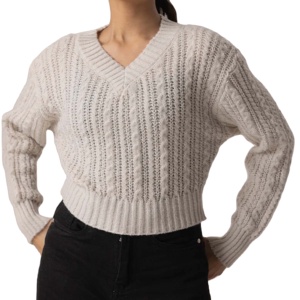 สเวตเตอร์ถักไหมพรมสำหรับผู้หญิงเสื้อสเวตเตอร์ถักทรงหลวม2ชิ้น - Product Image 4