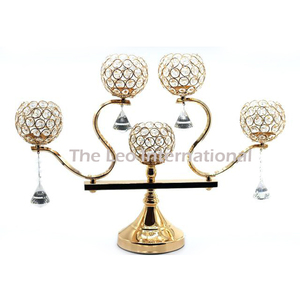 Décorations de centre de table de mariage élégantes et modernes en cristal et métal, avec taille personnalisée pour candélabre à cinq compartiments - Product Image 1