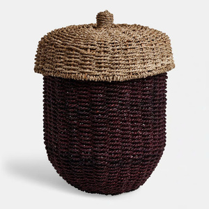 Ensemble de paniers de rangement contemporains ronds en jonc de mer, avec couvercle en forme de gland, faits à la main, pour articles divers et organisation de chambre d'enfant - Product Image 4