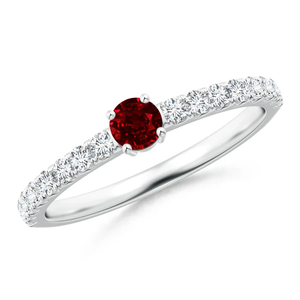 Bague de promesse classique en or massif 14 carats avec rubis et diamants pavés, bijoux fins faits à la main, personnalisés, bague de fiançailles - Product Image 1