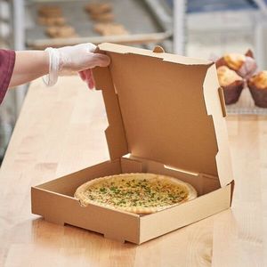Kraft Paper Pizza Box <b>Square</b> Rectangle Disposable Food Packaging Slotted Design for Takeout Use - Product Image 1