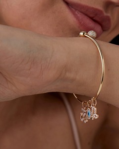 Charm Flexible <b>Bangle</b> Bracelet 0.44 Ct Natural Diamond G-H Color VS-SI Clarity 14K <b>Solid</b> <b>Gold</b> Customizable Charm Design Idea - Product Image 1