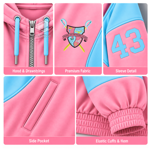 Gamma Phi Delta Sorority <b>Women's</b> Pink Light <b>Blue</b> Color Block Zip-Up Oversized <b>Hoodie</b> Greek Letter Embroidered Varsity Sweatshirt - Product Image 2