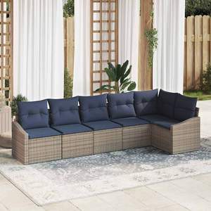 Conjunto de Sofá de Jardín de 6 Piezas en Poliratán Gris con Cojines, Elegante Colección de Muebles para Exteriores - Product Image 1