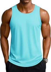 Débardeur sans manches pour homme, bleu clair imprimé, col rond, 100 % polyester, respirant, écologique, teint en pièce, sportif, tissé, séchage rapide - Product Image 1