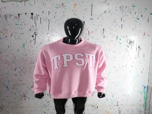 TPST PINK <b>Mock</b> <b>Neck</b> Sweatshirt 100% WHITE Applique Embroidery wide <b>neck</b> Sweatshirt Finer Threads - Product Image 4
