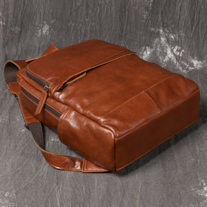 Leather <b>Backpack</b> 40cm x 28cm x 12cm Men Women Daily Use Travel Bag Multi Pocket Design <b>Brown</b> Color adjustable strap <b>backpack</b> - Product Image 6