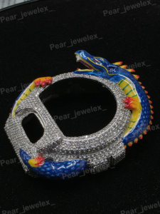 Handmade Blue Dragon <b>Watch</b> Bezel With VVS Moissanite Hollow Design 6900 Series Upgrade - Product Image 2