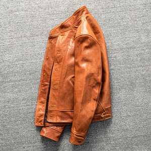 Chaqueta de Piel de Cabra Italiana de Primera Calidad, Estilo Vintage Einstein, con Cuello de Cremallera de Cuarto, Color Verde Frutal, para Hombre - Product Image 2