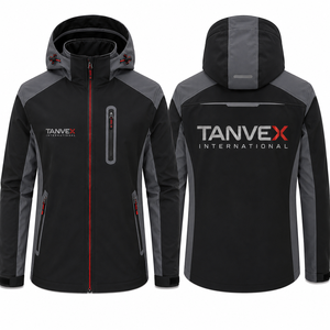 TANVEX INTERNATIONAL Men's Black <b>Waterproof</b> Eco-Friendly Streetwear SoftShell <b>Jacket</b> <b>Red</b> Zipper Logo Print Winter Outdoor Wear - Product Image 3