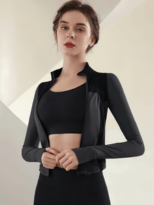 เสื้อแจ็คเก็ตสปอร์ตแขนยาวทรงเข้ารูปสำหรับผู้หญิง แห้งเร็ว ผลิตจากผ้าสแปนเด็กซ์/โพลีเอสเตอร์ พร้อมซิปด้านหน้า - Product Image 5