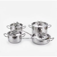 Ensemble de casseroles et poêles élégantes en acier inoxydable européen poli, finition martelée, qualité supérieure pour buffet et service traiteur