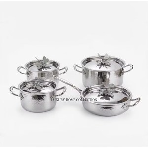 Elegant European Stainless Steel Polished Exterior Cookware Pan <b>Pots</b> <b>Set</b> Hammered Metal Premium Buffet Catering Serving - Product Image 6