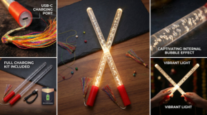 Dandiya แท่งไฟฟองน้ำหลากสีแบบทันสมัย USB เปิด/ปิดอัตโนมัติชาร์จไฟได้เอฟเฟกต์เรืองแสงมีสไตล์ดีไซน์ที่จับเรียบ - Product Image 3