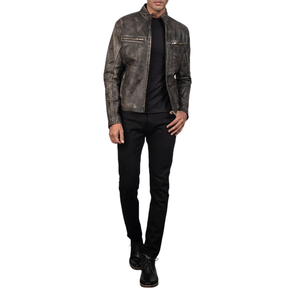 Chaqueta de Cuero Negra Personalizada para Hombre, Estilo Café Racer, Chaqueta de Motero Vintage Premium, Fabricante de Ropa de Marca Privada OEM, Proveedor Mayorista - Product Image 2