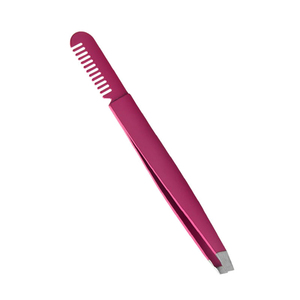 Pince à épiler professionnelle rose pour sourcils avec peigne et étui assorti, en acier inoxydable, à pointe inclinée, ensemble 2-en-1, OEM - Product Image 5