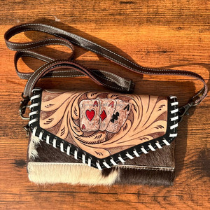 Nuevo Best Seller Hair On Hand Tooled Leather Purse Western Genuine Leather Crossbody Wallet para mujer Cowhide Aces Wallets - Product Image 2