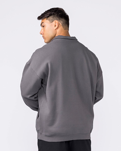 Sweat-shirt de luxe avec logo personnalisé, en coton mélangé épais, col montant, pull à quart de zip pour homme - Product Image 4