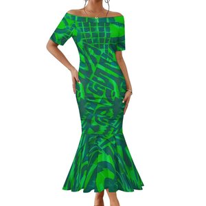 Vestidos Casuales de Alta Calidad 100% Algodón para Personas Grandes 7XL, Envío Directo, Tie-dye Polinesio Samoano Tribal, de un Solo Hombro y Manga Corta - Product Image 3