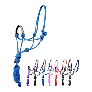 Longe en corde tressée de nylon bleue avec muserolle perlée et longe de guidage, réglable, durable, pour l'entraînement, OEM en gros - Product Image 2