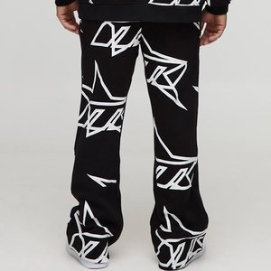 Most Selling Men Black <b>White</b> Geometric Print Hooded <b>Tracksuit</b> Set Full Sleeve Loose Fit Streetwear Autumn Wear With Side Pockets - Product Image 6