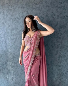 Sari indien traditionnel prêt-à-porter FULPARI en georgette pure et douce, broderie fantaisie, imprimé magnifique, personnalisable pour les fêtes - Product Image 3
