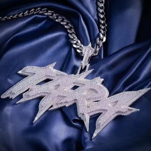 Iced Out Moissanite Spike <b>Pendant</b> 925 <b>Silver</b> Rhodium Plated Hip Hop Rapper Style Jewelry For Men Custom <b>Initial</b> Letter <b>Pendant</b> - Product Image 1