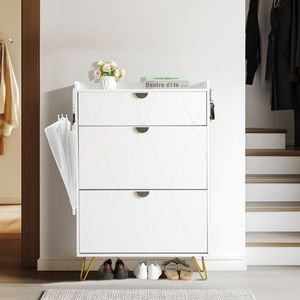 Scarpiera a V in truciolato bianco intagliato 80x24x120cm con 2 cassetti superiori a ribalta e accessori dorati - Product Image 5