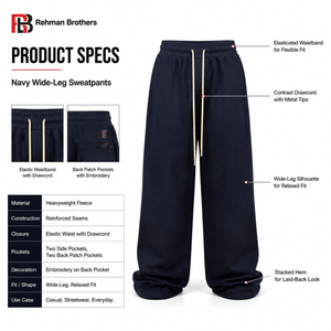 Wholesale Custom 400GSM Heavyweight Cotton Fleece Wide Leg Sweatpants Mens Oversized <b>Baggy</b> Streetwear <b>Baggy</b> <b>Jogger</b> OEM Available - Product Image 5