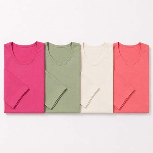 เสื้อยืดผู้หญิงลำลองดีไซน์ทันสมัย ผ้าฝ้ายถัก 100% น้ำหนัก 220 กรัม ผ้าไม่ยับ คอกลม ทรงหลวม แขนสั้น สีพื้น - Product Image 6
