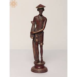 Estatua de latón de pescadería china hecha a mano de 11 pulgadas para decoración del hogar y propósito de regalo hecho en La India - Product Image 1