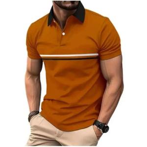 Polo Informal Ligero y Cómodo para Hombre, con Estampado de Rayas y Color Sólido, Transpirable, de Poliéster y Algodón, Tejido, Talla Grande - Product Image 1