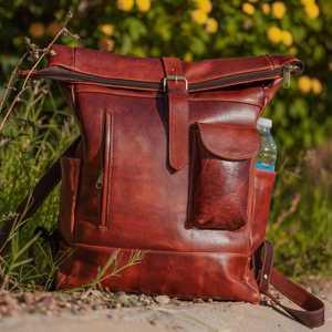 Multi Layer Leather <b>Roll</b> Top <b>Backpack</b> Organized Storage Laptop Rucksack For Export Supply LTBP-0237 - Product Image 1