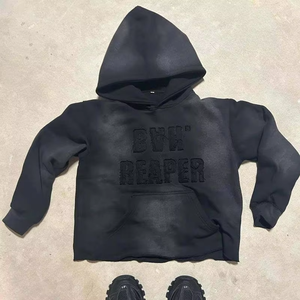 Fabricante de Ropa Personalizada, Conjunto Deportivo con Parches Bordados y Lavado Ácido, Pantalones Deportivos Acampanados, Sudadera Corta - Product Image 3