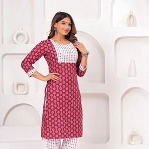 Conjunto de Salwar Kameez de Algodón con Estampado de Hojas Amarillas Mostaza para Mujer, Estilo Étnico para Fiesta de Verano, Cuello en V, Manga Tres Cuartos, Largo hasta la Pantorrilla, Secado Rápido - Product Image 1