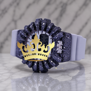 Montre de luxe avec bracelet en silicone blanc, lunette sertie de pierres précieuses violettes - Product Image 2