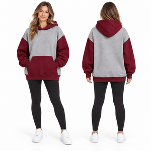 Women's Oversized Hooded Sweatshirt Color Blocked Turquoise <b>Orange</b> <b>Fleece</b> Pocket Design Autumn Casual Streetwear - Product Image 2