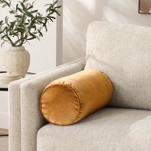 Coussin décoratif en velours 8x18 pouces marron brodé, housse de coussin de canapé unie - Product Image 4