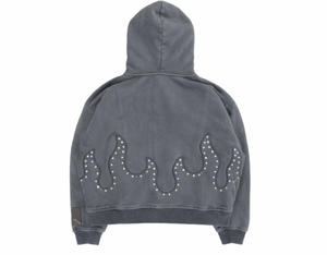 เสื้อฮู้ดดี้ผู้ชายแบบมีซับใน ผ้าหนา 400 กรัม ทรงโอเวอร์ไซส์ ตกแต่งด้วยงานปักคริสตัลเต็มตัว ล้างสีแบบแอซิดวอช ทรงบ็อกซี่ พิมพ์ลายด้วยเทคนิค DTG - Product Image 3