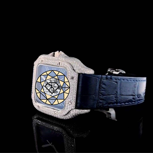 Reloj de Pulsera con Caja Cuadrada, Correa de Cuero Azul, Acero Inoxidable, Cristal de Zafiro, Esfera Analógica con Números Romanos - Product Image 3