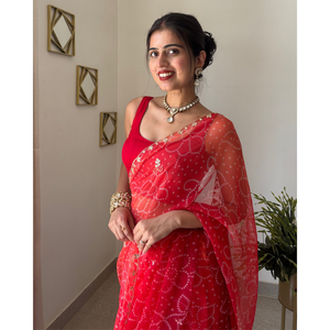 Sari en soie Bandhej de créateur pour femmes - Mariages, occasions de Diwali, imprimé numérique, 140 GSM, approvisionnement ODM, haute qualité, vente en gros, toutes saisons - Product Image 2