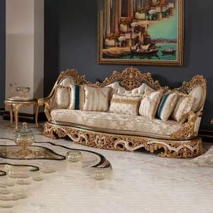 Juego de Sofás Seccionales de Lujo, Duraderos y Tallados, con Relleno de Esponja, Patas de Madera, Diseño Real Europeo Antiguo para Apartamentos, Hoteles y Salas de Estar - Product Image 2
