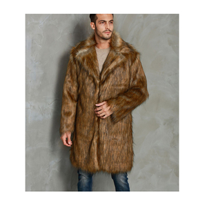Manteau long en fausse fourrure pour homme, épais et moelleux, pour l'hiver, avec col rabattable - Product Image 6