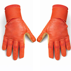 High Quality Genuine Cowhide Cabretta Leather Baseball Batting Gloves in Unique Orange & Beige Color Combination for Training - Product Image 2